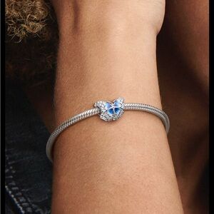 Pandora Silver and Blue Heart Charm Bracelet